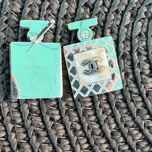 CHANEL Silver Logo Earrings